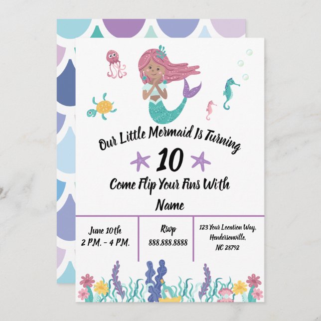 Little Mermaid Invitation (Front/Back)