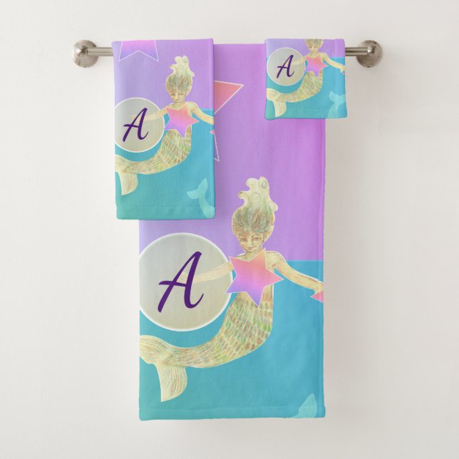 Little Mermaid Monogram Bath Towel Set (Insitu)