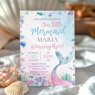 Little Mermaid Ocean Girl Birthday Party Invitation
