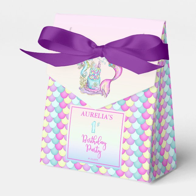 Little Mermaid of Colour - Girl 1st Birthday Party Favour Box (Front Side)