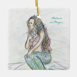 Little Mermaid on Rock Art Custom Ornaments