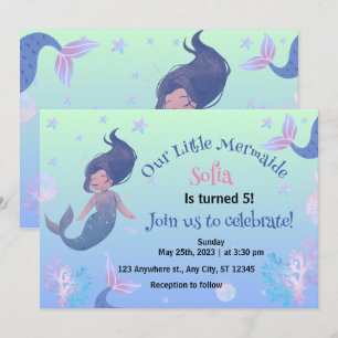 Little Mermaid Pink 5th Birthday Invitation