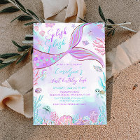 Little Mermaid Pink Purple Birthday Invitation