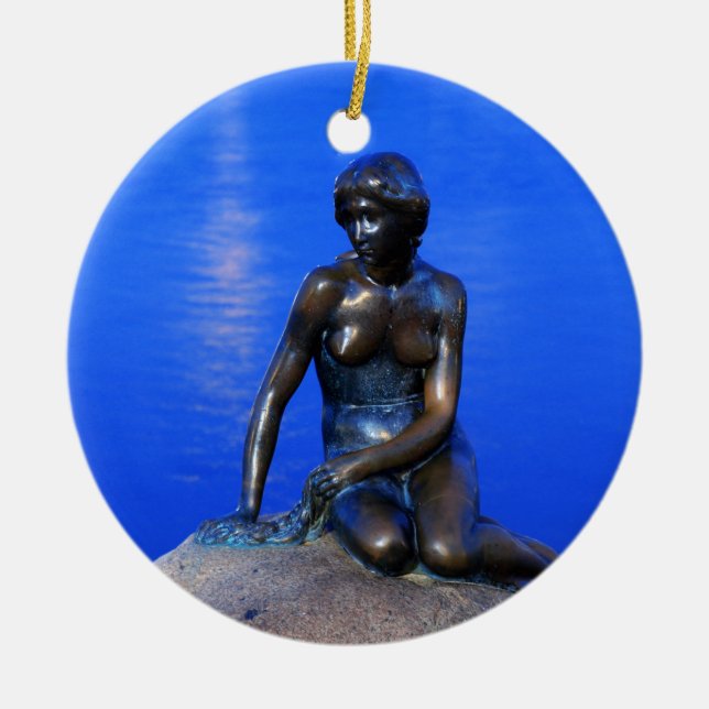 Little mermaid statue, Copenhagen, Denmark Ceramic Tree Decoration (Front)