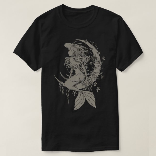 Little Mermaid Tattoo Style Portrait  T-Shirt (Design Front)