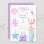 Little Mermaid Under sea Magic Birthday Invitation<br><div class="desc">Watercolor mermaid Under the Sea Ocean Animals Sea Life Birthday</div>
