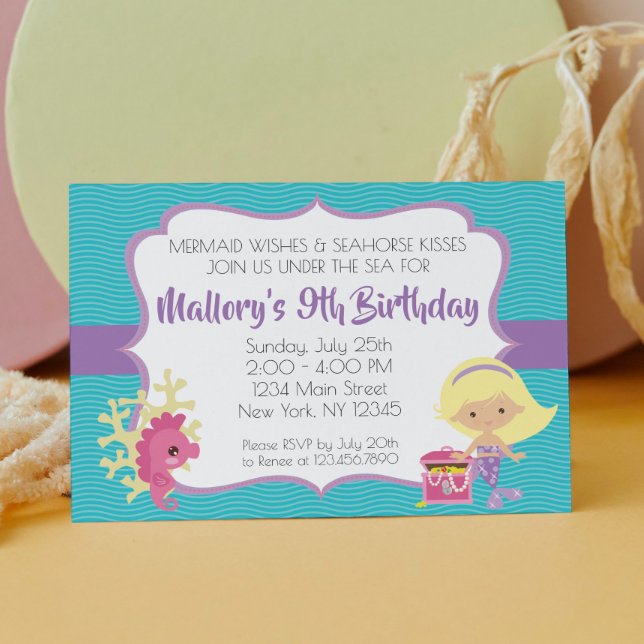 Little Mermaid Under the Sea Birthday, blonde Invitation (Creator Uploaded)