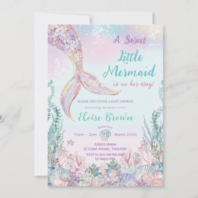 Little Mermaid Under the Sea Girl Baby Shower Invitation (Front)