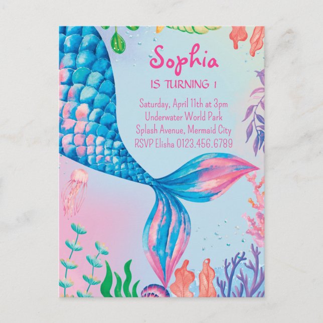 Little Mermaid Underwater Birthday Invitation (Front)