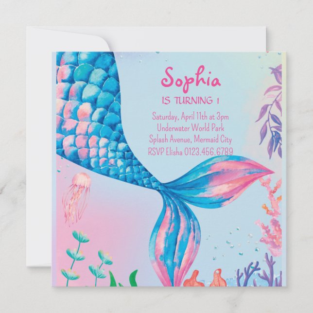 Little Mermaid Underwater Birthday Invitation (Front)