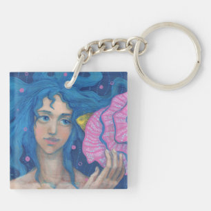 Little Mermaid, Underwater Fantasy Art, Pink Blue Key Ring
