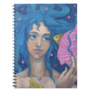 Little Mermaid, Underwater Fantasy Art, Pink Blue Spiral Notebook