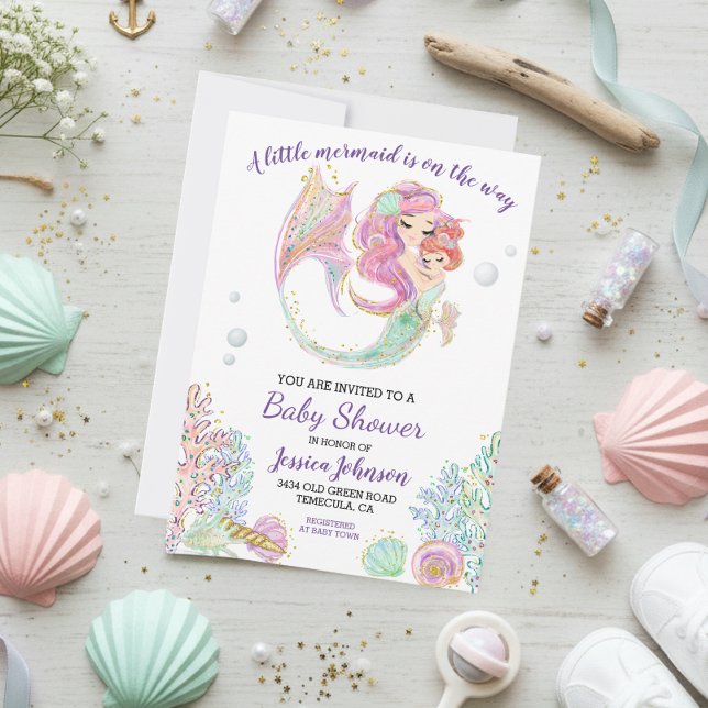  Little Mermaid Watercolor Baby Shower  Invitation (Creator Uploaded)