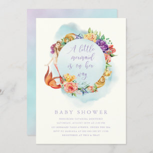 Little Mermaid Way Baby Shower Girl Simple Floral Invitation