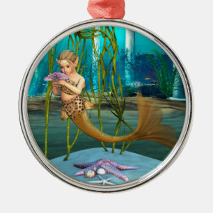 Little Mermaid with Anemone Flower Metal Tree Decoration