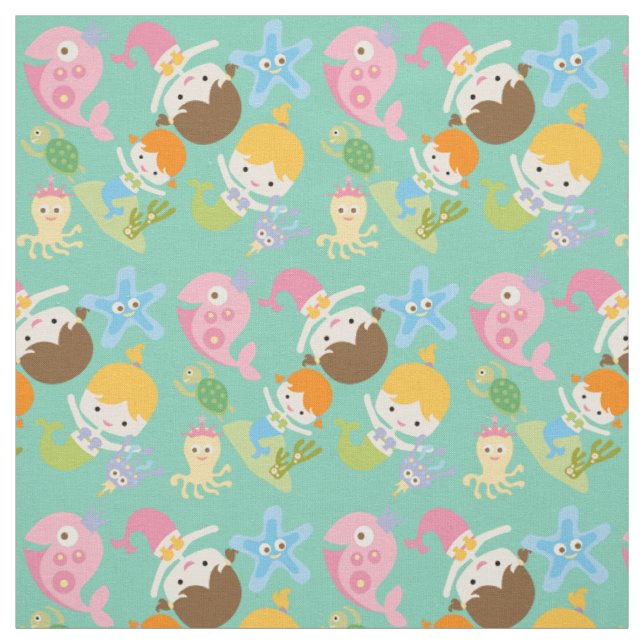 Little Mermaids and Sea Creatures Fabric (Swatch)