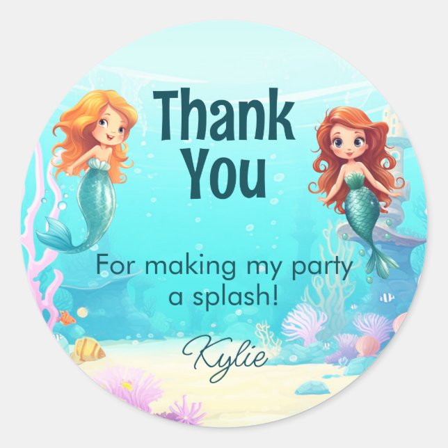 Little Mermaids Under the Sea Birthday Classic Round Sticker (Front)