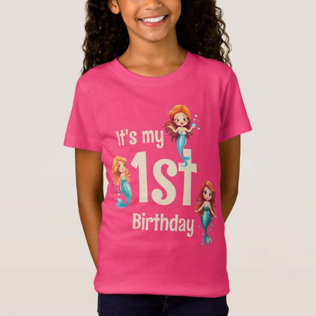 Little Mermaids Under the Sea Birthday Hot Pink T-Shirt (Front)