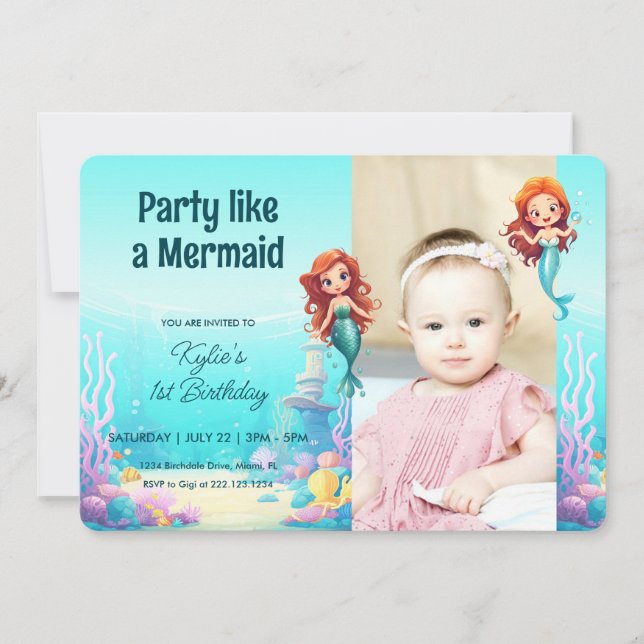 Little Mermaids Under the Sea Birthday Invitation (Front)