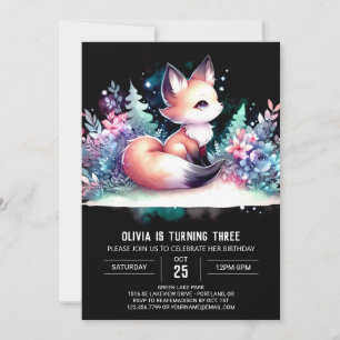  Little Minimalist Fox Birthday digital Invitation