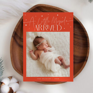Little Miracle Christmas Red Photo Birth Announcement