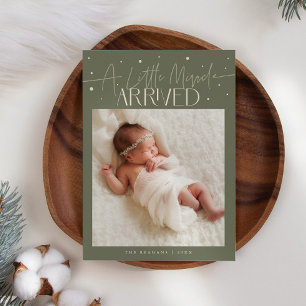 Little Miracle Christmas Sage Green Photo Birth Announcement