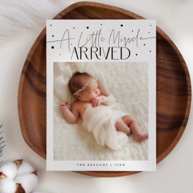 Little Miracle Christmas White Photo Birth  Announcement (Creator Uploaded)