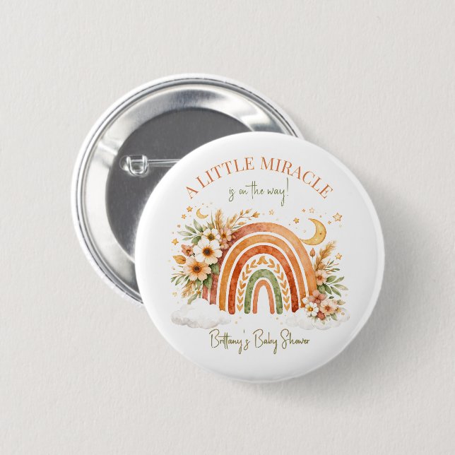 Little Miracle Is On The Way Rainbow Baby Shower  6 Cm Round Badge (Front & Back)