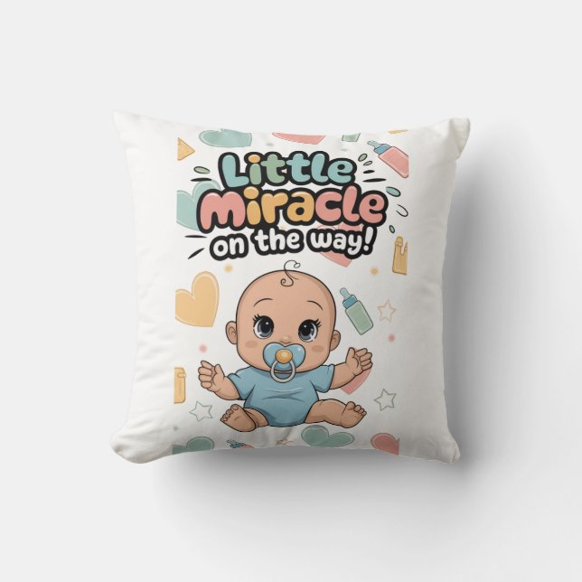 Little Miracle on the Way. New Baby Coming. Cushion (Front)