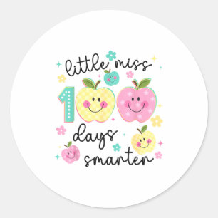 Little Miss 100 Days Smarter Kids Girls 100th Day  Classic Round Sticker