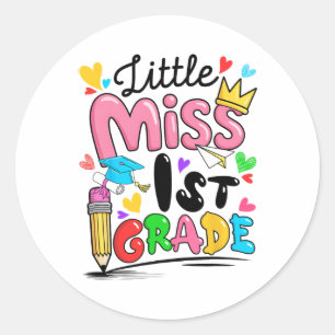 Little Miss 1st First Grade Cute Ck To School Classic Round Sticker