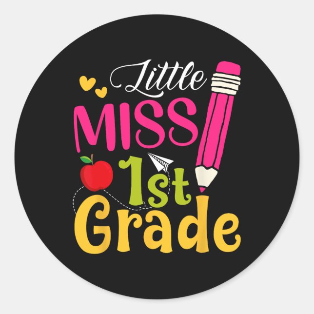 Little Miss 1st Grade Cute Back To School Hello Fi Classic Round Sticker (Front)