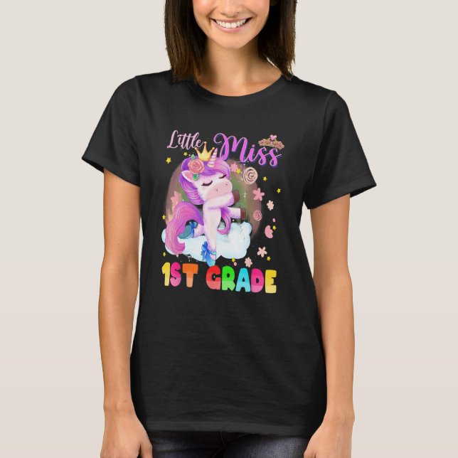 Little Miss 1st Grade Cute Unicorn Girls Kids Back T-Shirt (Front)