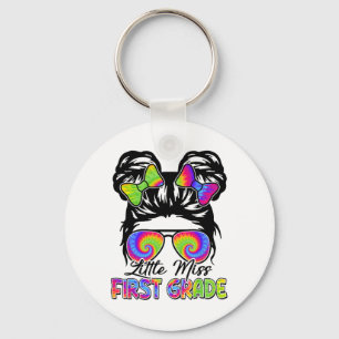 Little Miss 1st Grade Girl Ck To School Messy Bun  Key Ring