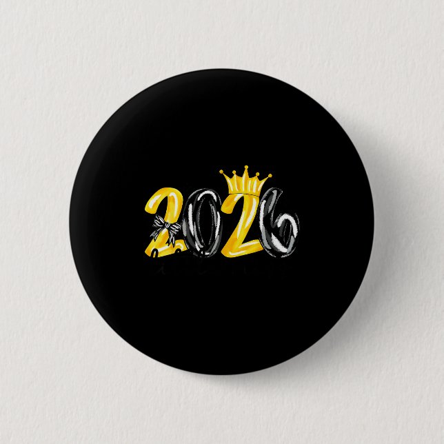 Little Miss 2026 Coquette Bow Crown Happy New Year 6 Cm Round Badge (Front)