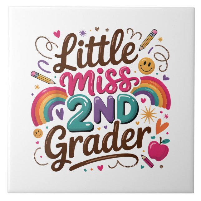 Little Miss 2nd Grade First Day of Second Grade Tile (Front)