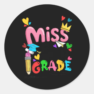 Little Miss 5th Fifth Grade Cute Back To School Classic Round Sticker