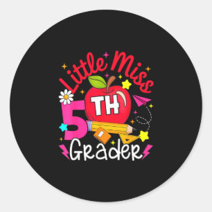 Little miss 5th grader back to school girl student classic round sticker