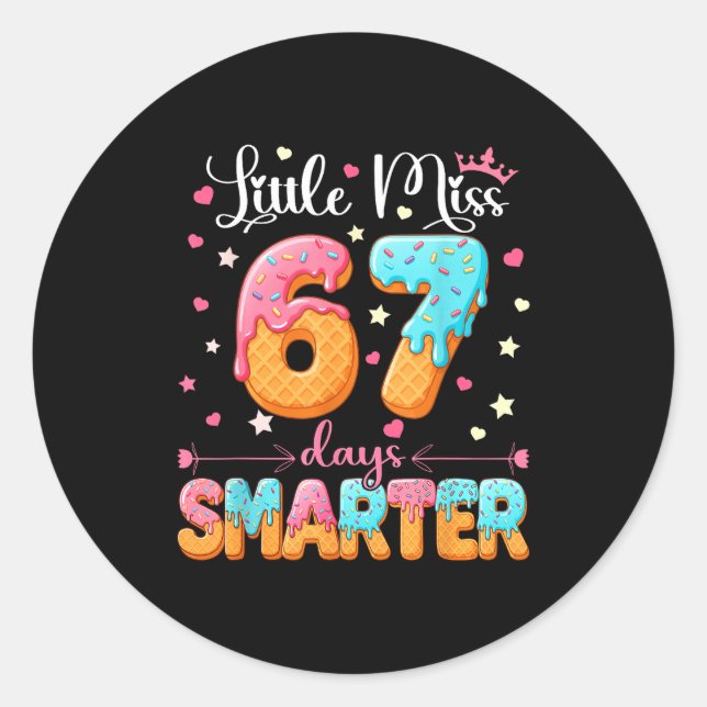 Little Miss 67 Days Smarter Kids Girls 67th Day Of Classic Round Sticker (Front)