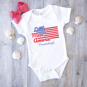 Little Miss America Flag Typography Girl Custom Baby Bodysuit