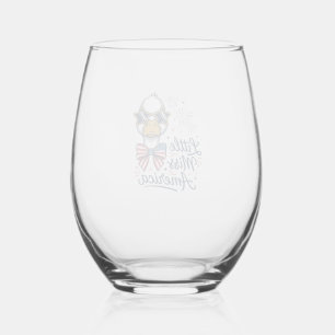 Little Miss America Patriotic Duck Vintage Shirt ( Stemless Wine Glass