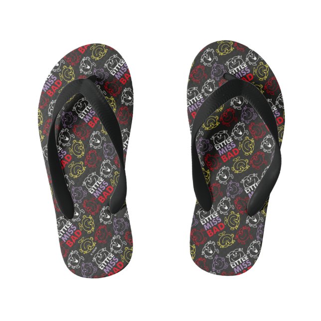 Little Miss Bad | Black, Red & Yellow Pattern Kid's Jandals (Footbed)