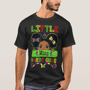 Little Miss Beads Mardi Gras Parade Cute Black Gir T-Shirt