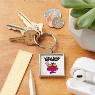 Little Miss Birthday With Pink Balloon Key Ring
