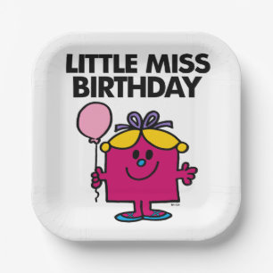 Little Miss Birthday With Pink Balloon Paper Plate