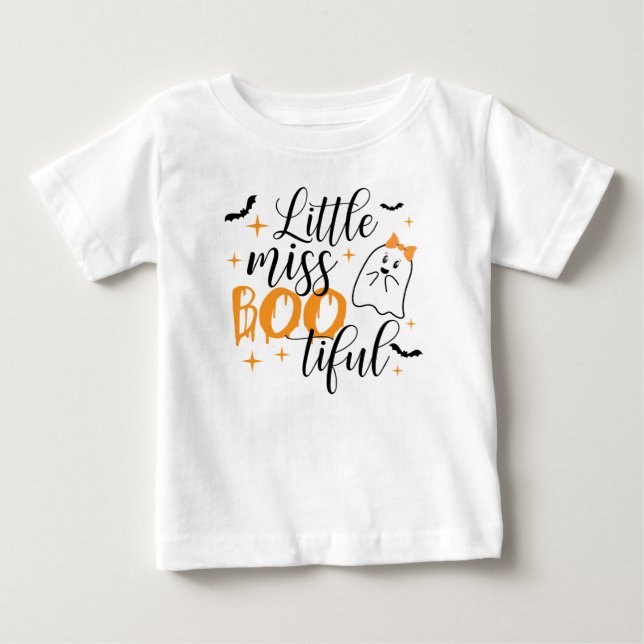 Little Miss Bootiful, Girl Halloween, Cute Ghost  Baby T-Shirt (Front)