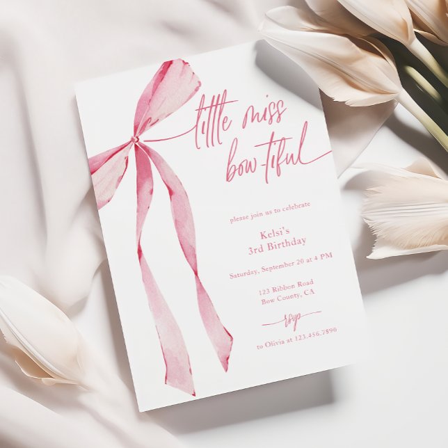 Little Miss Bowtiful Watercolor Pink Birthday Invitation (Creator Uploaded)