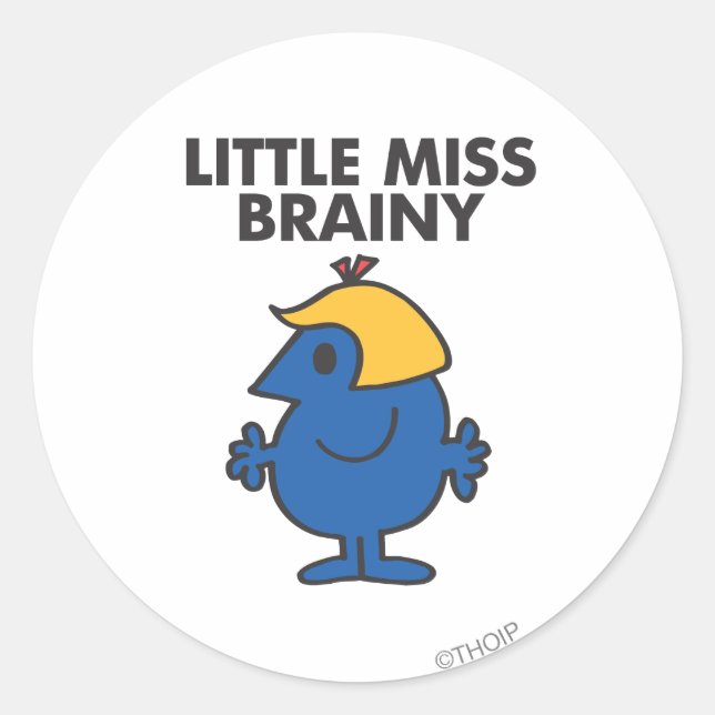 Little Miss Brainy Standing Still Classic Round Sticker (Front)