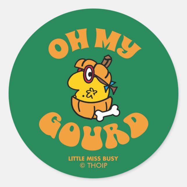 Little Miss Busy Oh My Gourd Halloween Classic Round Sticker (Front)