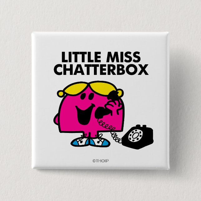 Little Miss Chatterbox & Black Telephone 15 Cm Square Badge (Front)